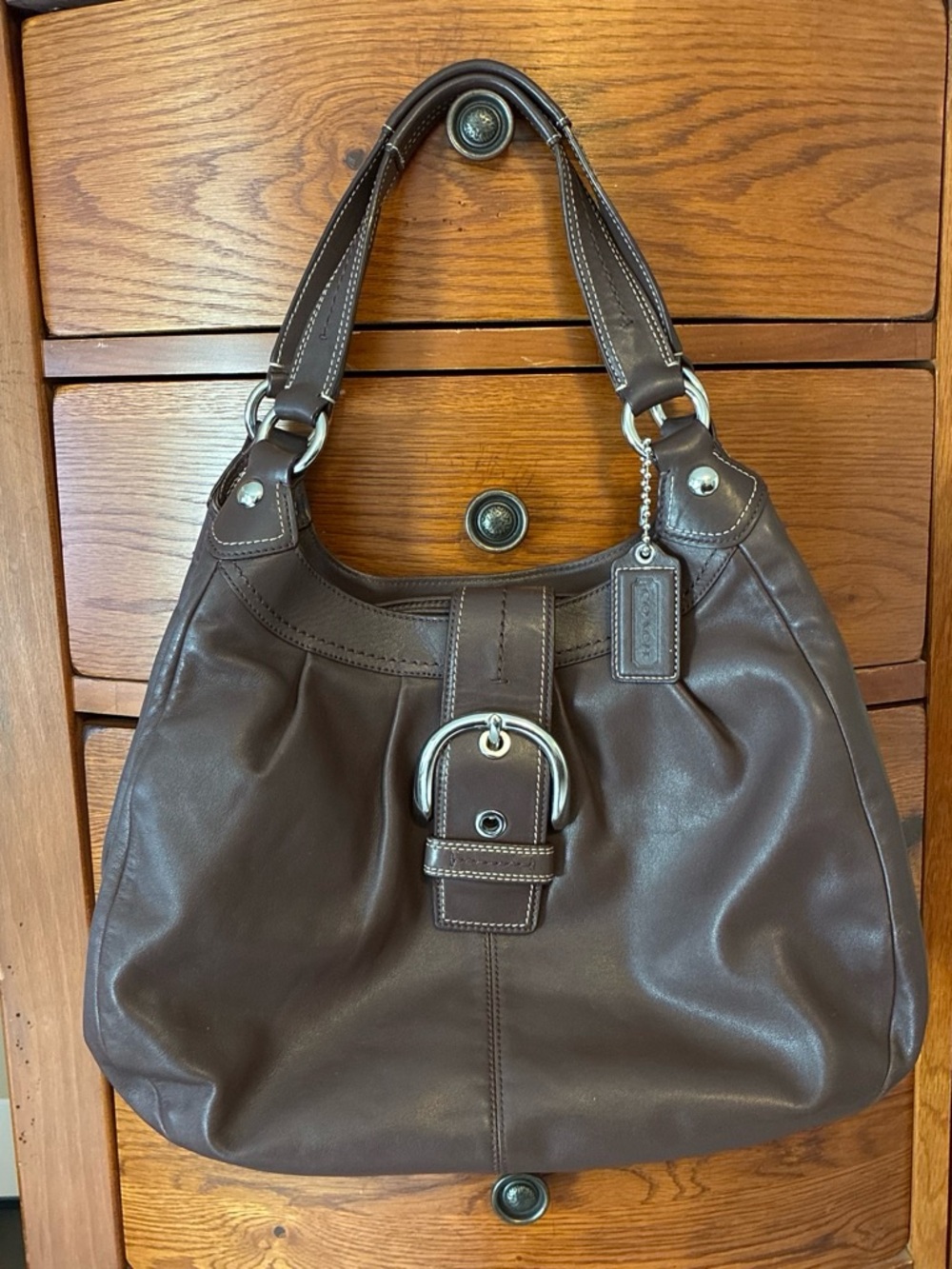 Coach F15075 large soho chocolate brown leather hobo shoulder bag 3 compartment